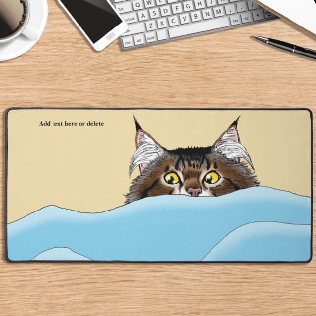 Tabby Cat Peeking Blue Funny Desk Mat (Creator Uploaded)