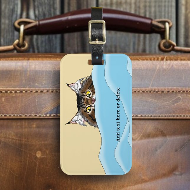 Tabby Cat Peeking Blue Funny Luggage Tag (Creator Uploaded)