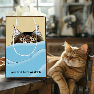 Tabby Cat Peeking Blue Funny Medium Gift Bag