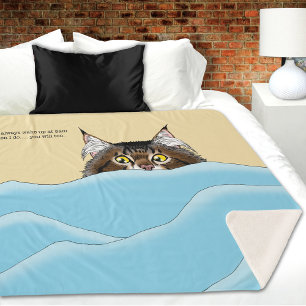Tabby Cat Peeking Blue Funny Sherpa Blanket