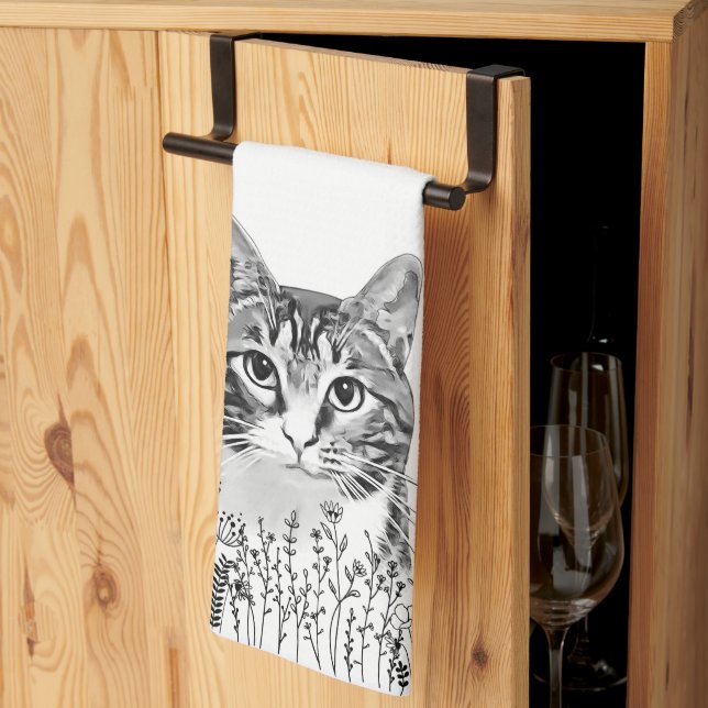 Tabby Cat Personalised Hand Drawing Tea Towel (Thirds Fold)