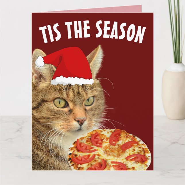 TABBY CAT PIZZA CHRISTMAS BIG GREETING CARDS (Front)