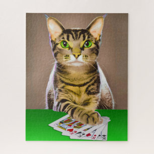 Tabby Cat Playing Poker Jigsaw Puzzle