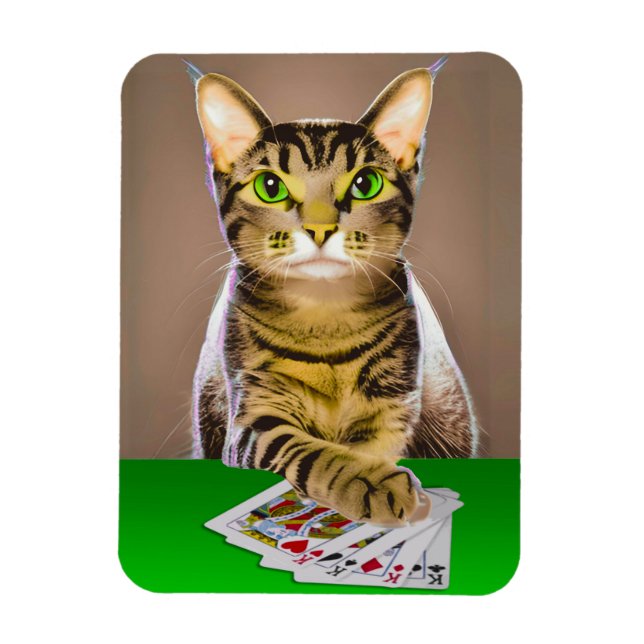 Tabby Cat Playing Poker Magnet (Vertical)