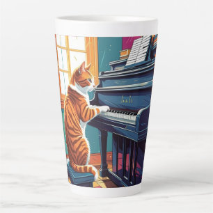 Tabby Cat Playing the Piano Latte Mug