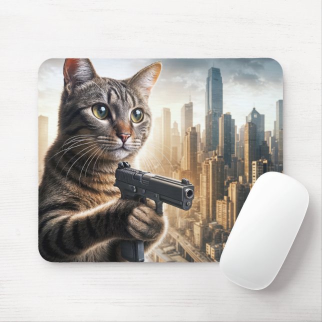Tabby Cat Protecting The City Mouse Pad (With Mouse)