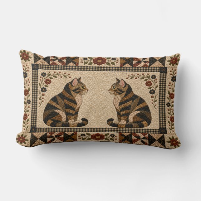 Tabby Cat Quilt Lumbar Cushion (Front)