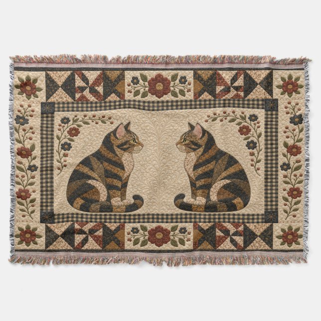Tabby Cat Quilt Throw Blanket (Front)