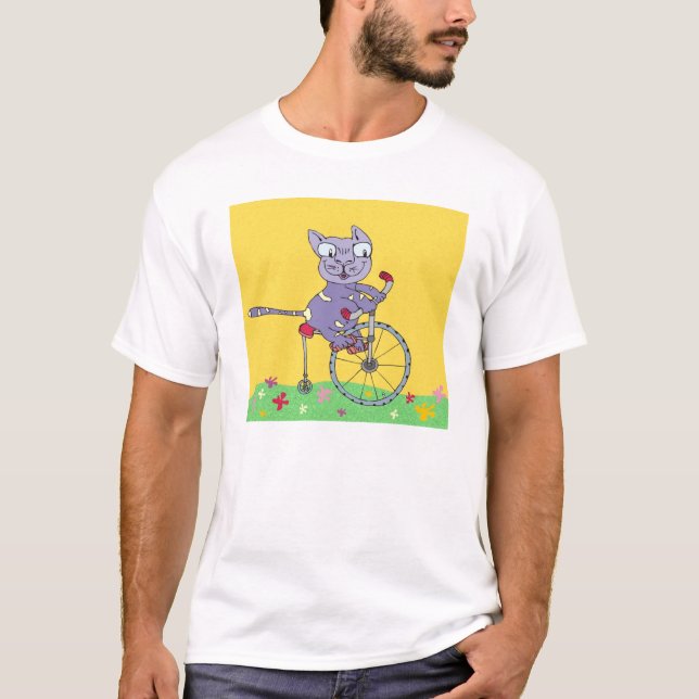 Tabby Cat Ride Bicycle T-Shirt (Front)