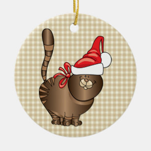 tabby cat santa ceramic tree decoration