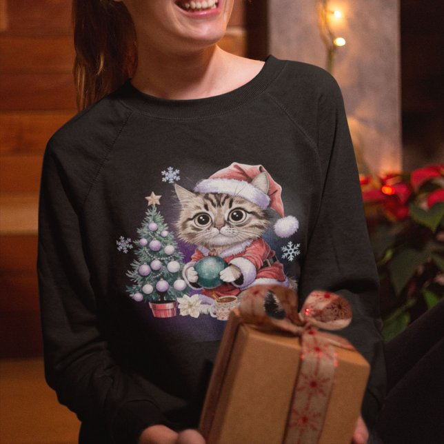 Tabby Cat Santa Crewneck Sweatshirt (tabby cat christas sweatshirt)