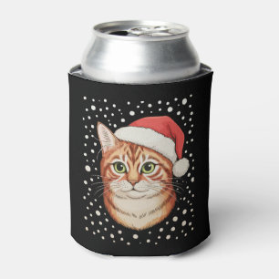 Tabby Cat Santa Hat Snow Christmas Xmas Holiday Can Cooler