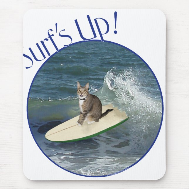 Tabby Cat Surf's Up! Mouse Pad (Front)