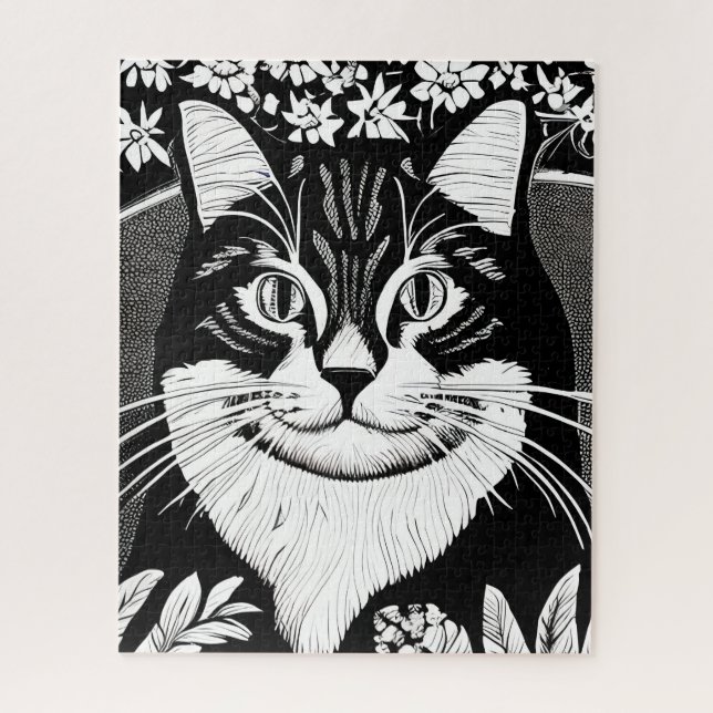 Tabby Cat Surrounded with Flowers Jigsaw Puzzle (Vertical)