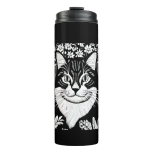 Tabby Cat Surrounded with Flowers Thermal Tumbler