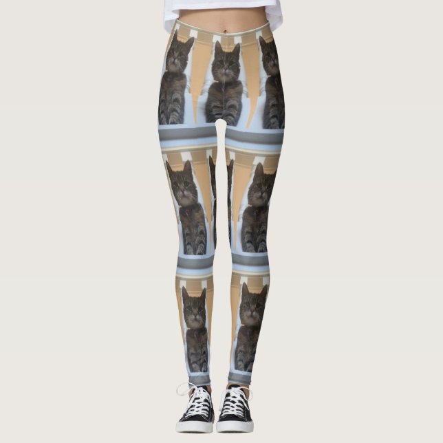 Tabby Cat Tiled Pattern Leggings (Front)