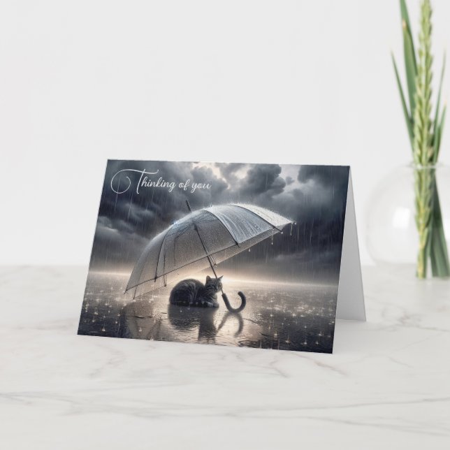 Tabby Cat Under Umbrella Card (Front)
