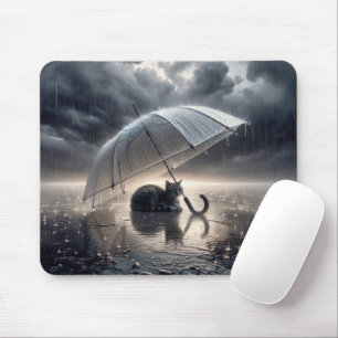 Tabby Cat Under Umbrella Mouse Pad