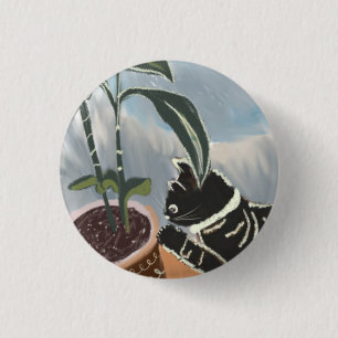 Tabby Cat Watching House Plants  3 Cm Round Badge