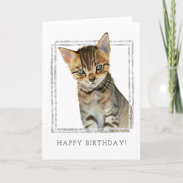 Tabby Cat Watercolor | Happy Birthday Card (Front)