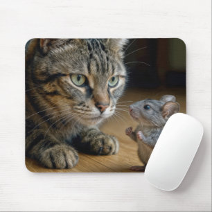 Tabby Cat With Brave Mouse Pad