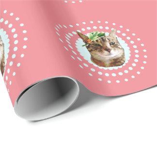 Tabby Cat with Christmas Holly Wrapping Paper