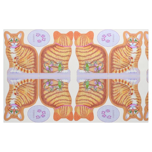 Tabby Cat with Dancing Mice Pillow Fabric (Yard)