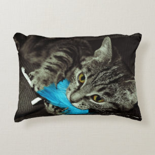 Tabby Cat with Feather by Shirley Taylor Decorative Cushion
