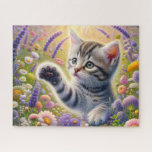 Tabby Cat With Flowers Jigsaw Puzzle<br><div class="desc">Tabby Cat With Flowers
Art/illustration
colorful
customizable</div>