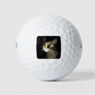 Tabby Cat With Green Eyes Isolated On Black Golf Balls