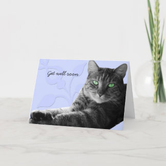 Tabby cat with paws crossed, Get well soon Card