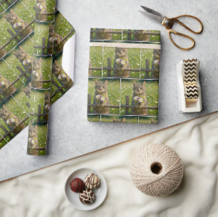 Tabby Cat With Wildflower Bouquet Wrapping Paper