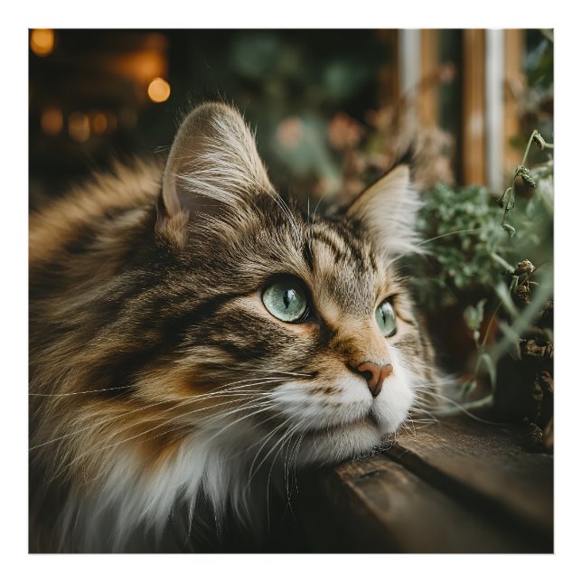 Tabby Cat Wooden Ledge Photo Print (Front)
