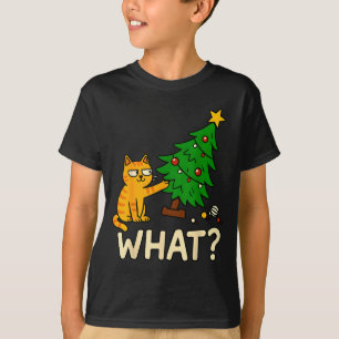 Tabby Cat Xmas Cat Pushing Christmas Tree Over Cat T-Shirt