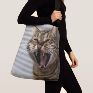 Tabby Cat Yawning Artistic Portrait Crossbody Bag