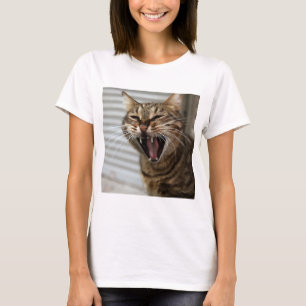 Tabby Cat Yawning Artistic Portrait T-Shirt