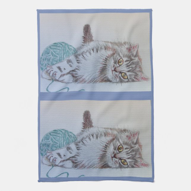 Tabby Cats Cute Cat Art Kitchen Tea Towel (Vertical)