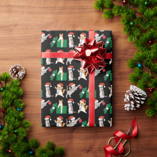 Tabby Cats Decorating Funny Silly Black Christmas Wrapping Paper