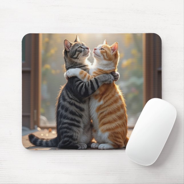 Tabby Cats Embracing In Sunny Doorway Mouse Pad (With Mouse)