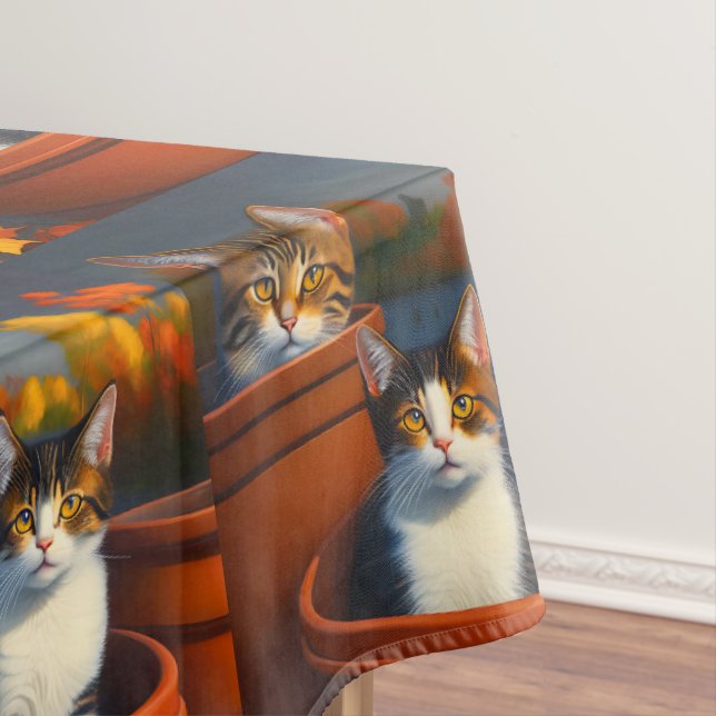 Tabby Cats In Plant Pots, Tablecloth (In Situ)