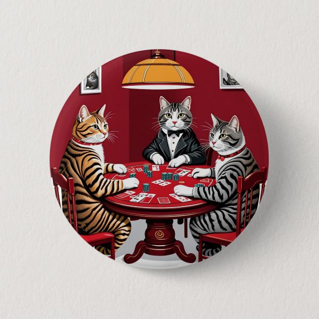 Tabby Cats Playing Poker 6 Cm Round Badge (Front)
