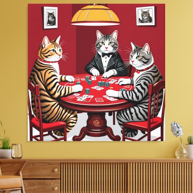 Tabby Cats Playing Poker Canvas Print (Insitu(LivingRoom))