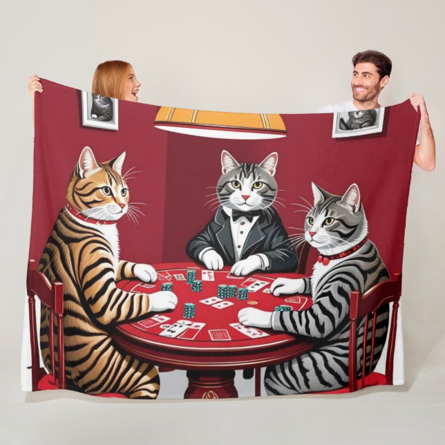 Tabby Cats Playing Poker Fleece Blanket (In Situ)