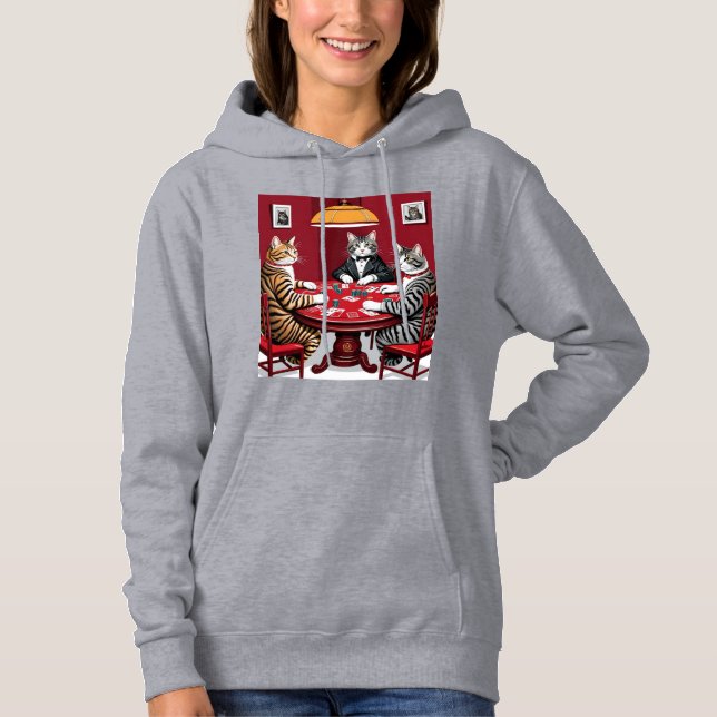 Tabby Cats Playing Poker Hoodie (Front)