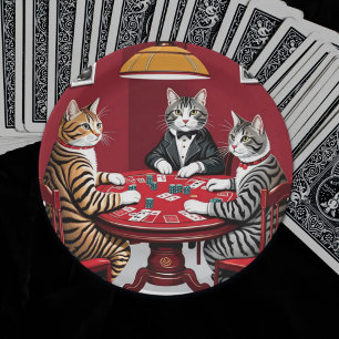 Tabby Cats Playing Poker Paper Plate