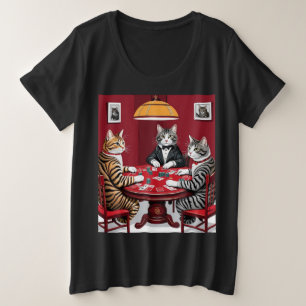 Tabby Cats Playing Poker Plus Size T-Shirt