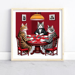 Tabby Cats Playing Poker Poster