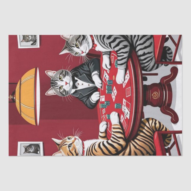 Tabby Cats Playing Poker Tissue Paper (Front)