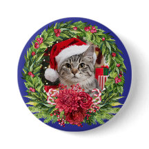 Tabby Christmas Wreath Button