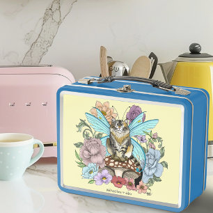 Tabby Fairy Cat Mushroom Floral Metal Lunch Box